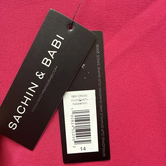 New Sachin & Babi Size 14 Pink Dee Sheath Dress Long Sleeve Passionfruit NWT - Picture 5 of 7